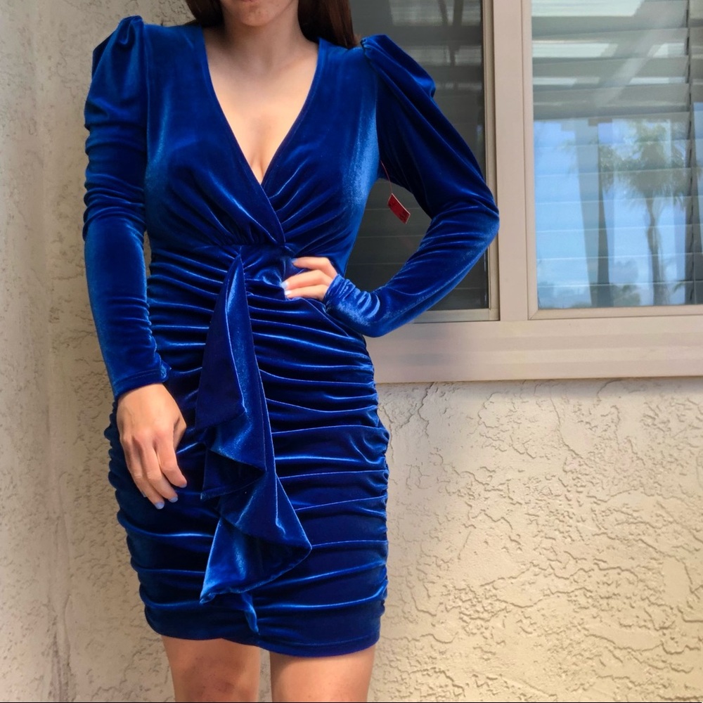 Miss Lola Blue Velvet Dress